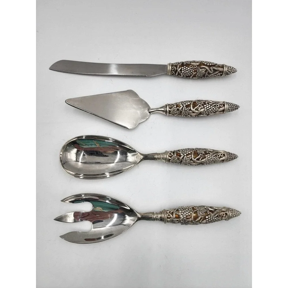 Godinger Silver-Plated Filigree Grape Handle Amber Crystal Silverware Set